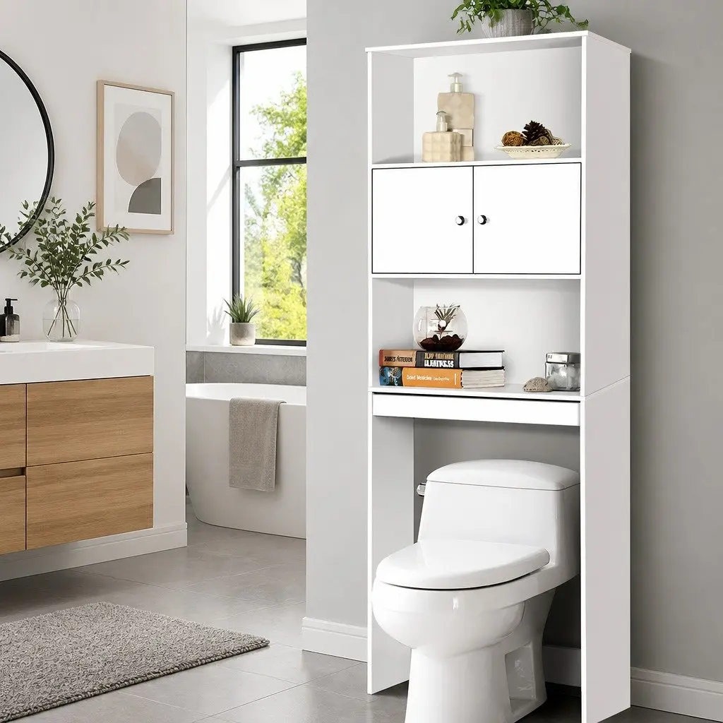 Bathroom Cabinet Over the Toilet Storage Shelf Organizer White