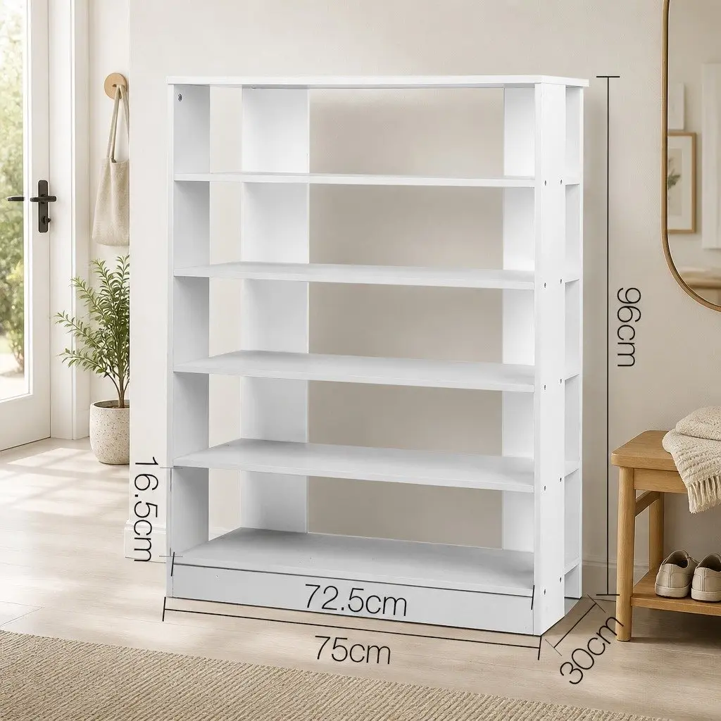 6-Tier Shoe Rack Storage Unit White Organizer for 30 Pairs Footwear