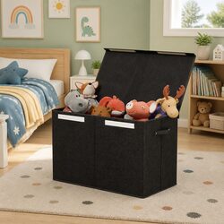 Toy Storage Box Chest with Flip-Top Lid Collapsible Organiser Black Foldable