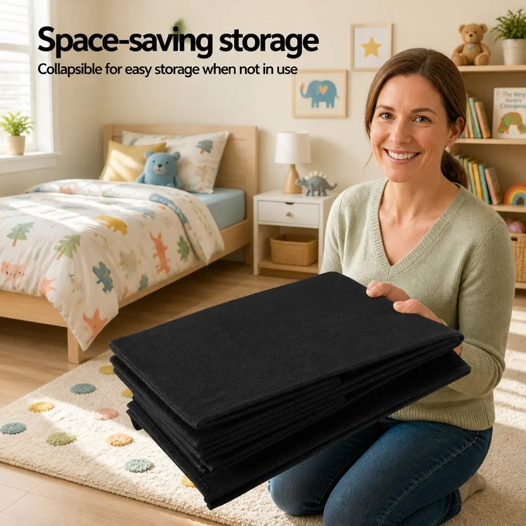Toy Storage Box Collapsible Organiser Black Linen Fabric 63x33x40cm