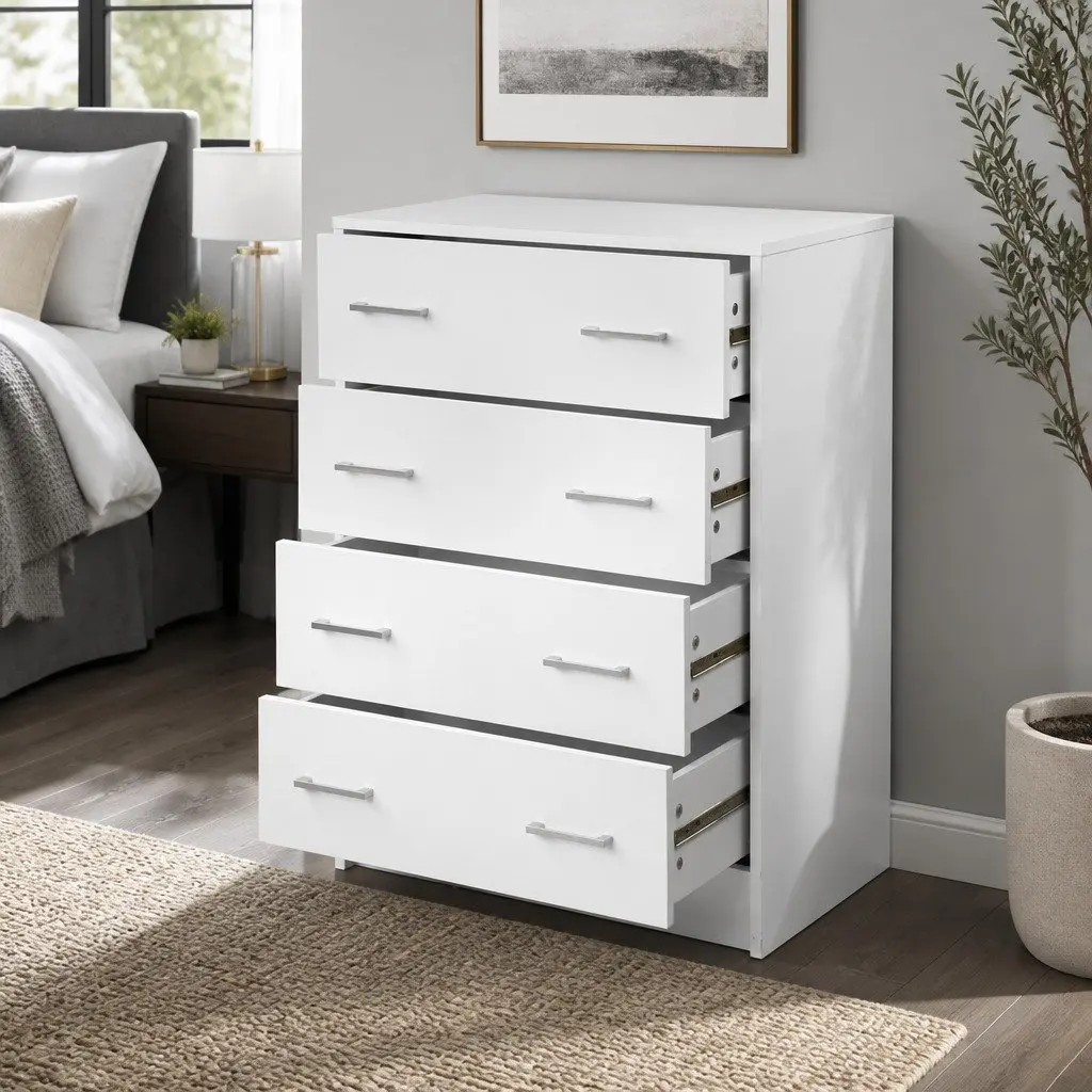 4 Drawer Chest Tallboy White Bedroom Storage Cabinet Dresser Nightstand