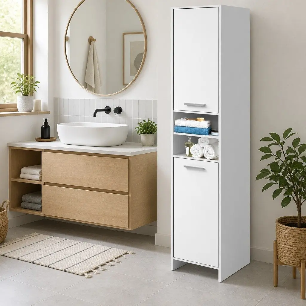 Tall Bathroom Cabinet Storage 185cm White Slim Space Saving Narrow Cupboard