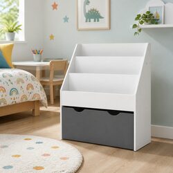 Kids Bookshelf 3 Tier Storage Organiser Bookcase with Removable Toy Box Children
