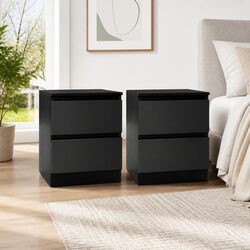 Bedside Table 2 Drawers Black Nightstand Storage Cabinet Bedroom Furniture
