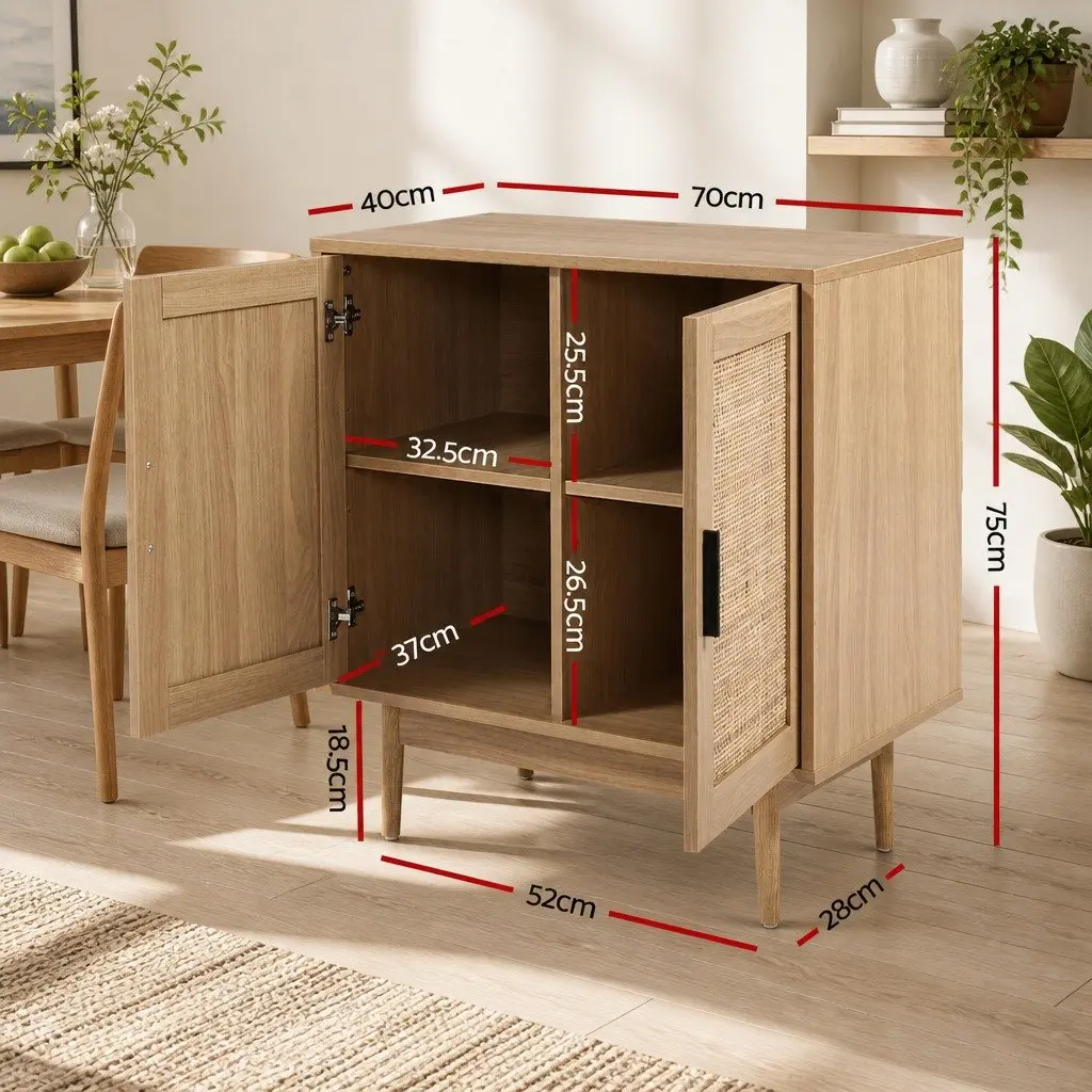 Buffet Sideboard Cabinet 2 Doors Storage Cupboard Rattan Kitchen Dining Room