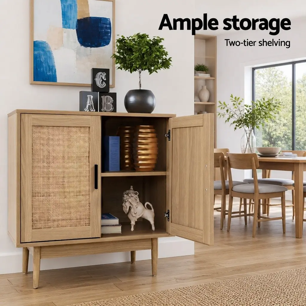 Buffet Sideboard Cabinet 2 Doors Storage Cupboard Rattan Kitchen Dining Room