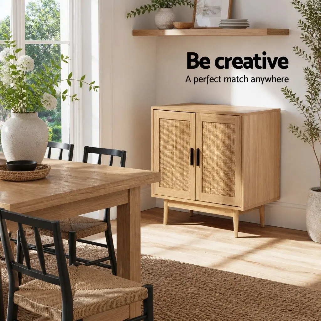 Buffet Sideboard Cabinet 2 Doors Storage Cupboard Rattan Kitchen Dining Room