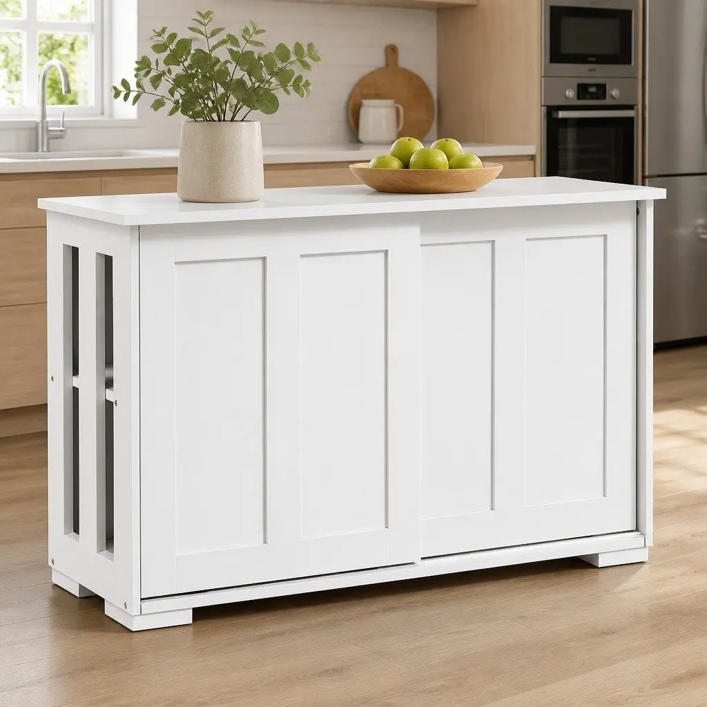 Buffet Sideboard with Sliding Doors White Storage Cabinet Kitchen Dining