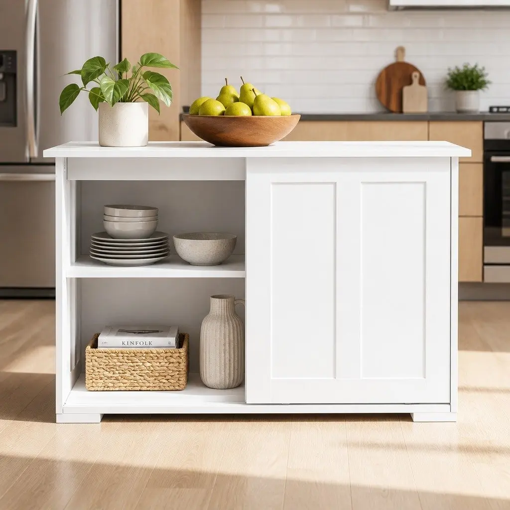 Buffet Sideboard with Sliding Doors White Storage Cabinet 99cm W x 33cm D x 63cm H