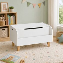 Kids Storage Box Bookshelf Chest Toy Organiser White Wooden 2-in-1 Display Unit