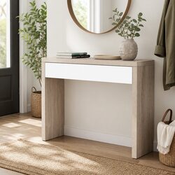 Console Table with Storage Drawer White Pine Two-Tone Entryway Side Table