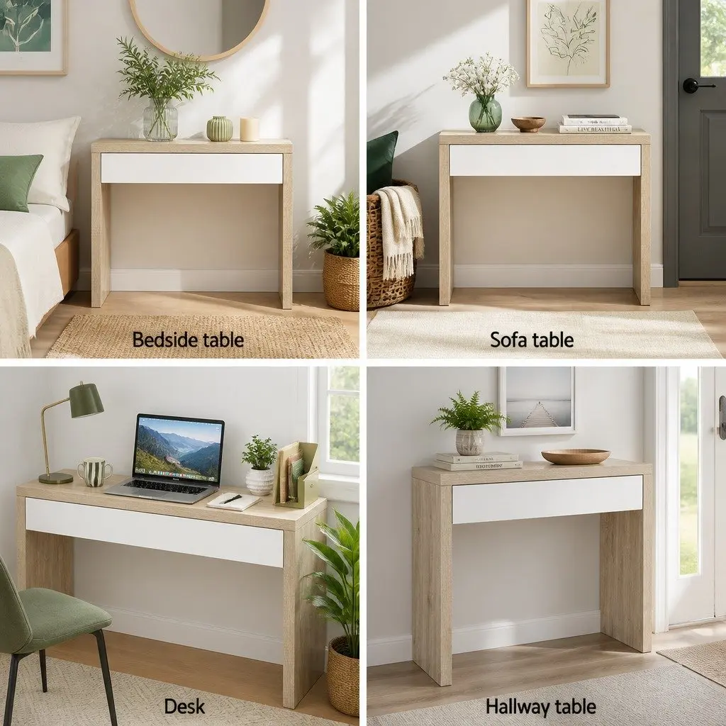 Console Table Two-Tone White Pine Storage Drawer 100cm x 35cm x 80cm