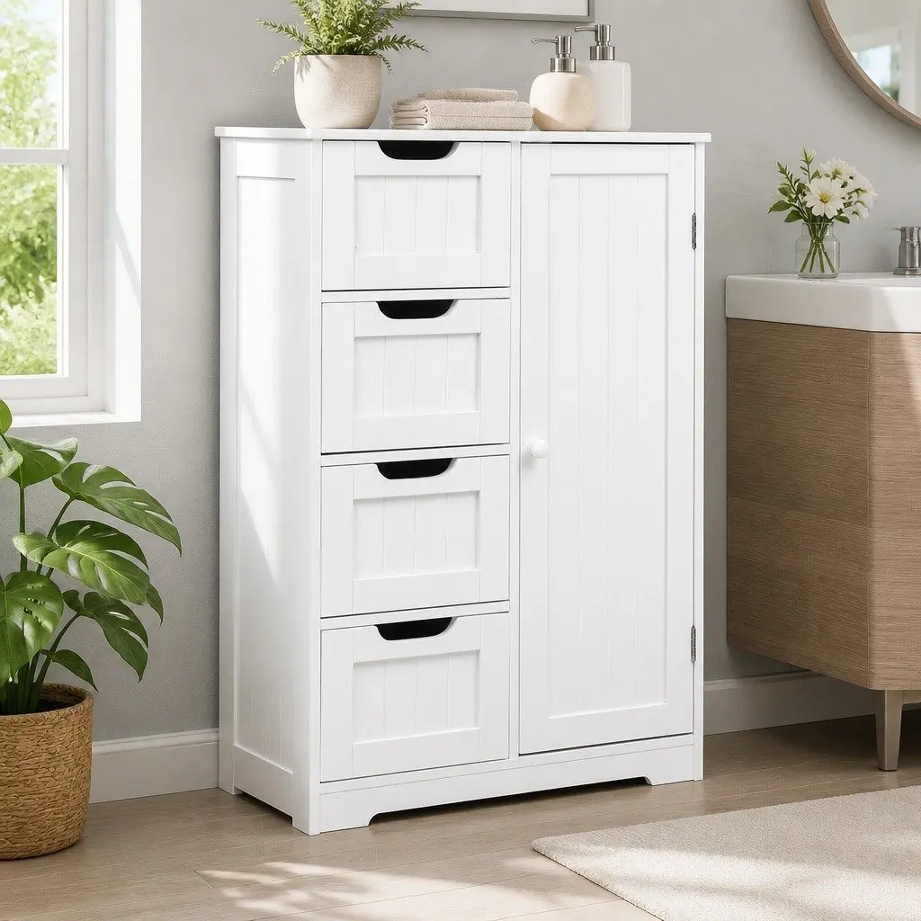 Bathroom Cabinet White Storage Drawers 2-Shelf Cupboard Bathroom Furniture