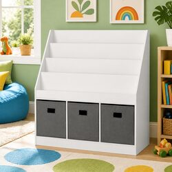 Kids Bookshelf 4 Tier Storage Organiser Toy Box Shelf Magazine Rack Display Unit