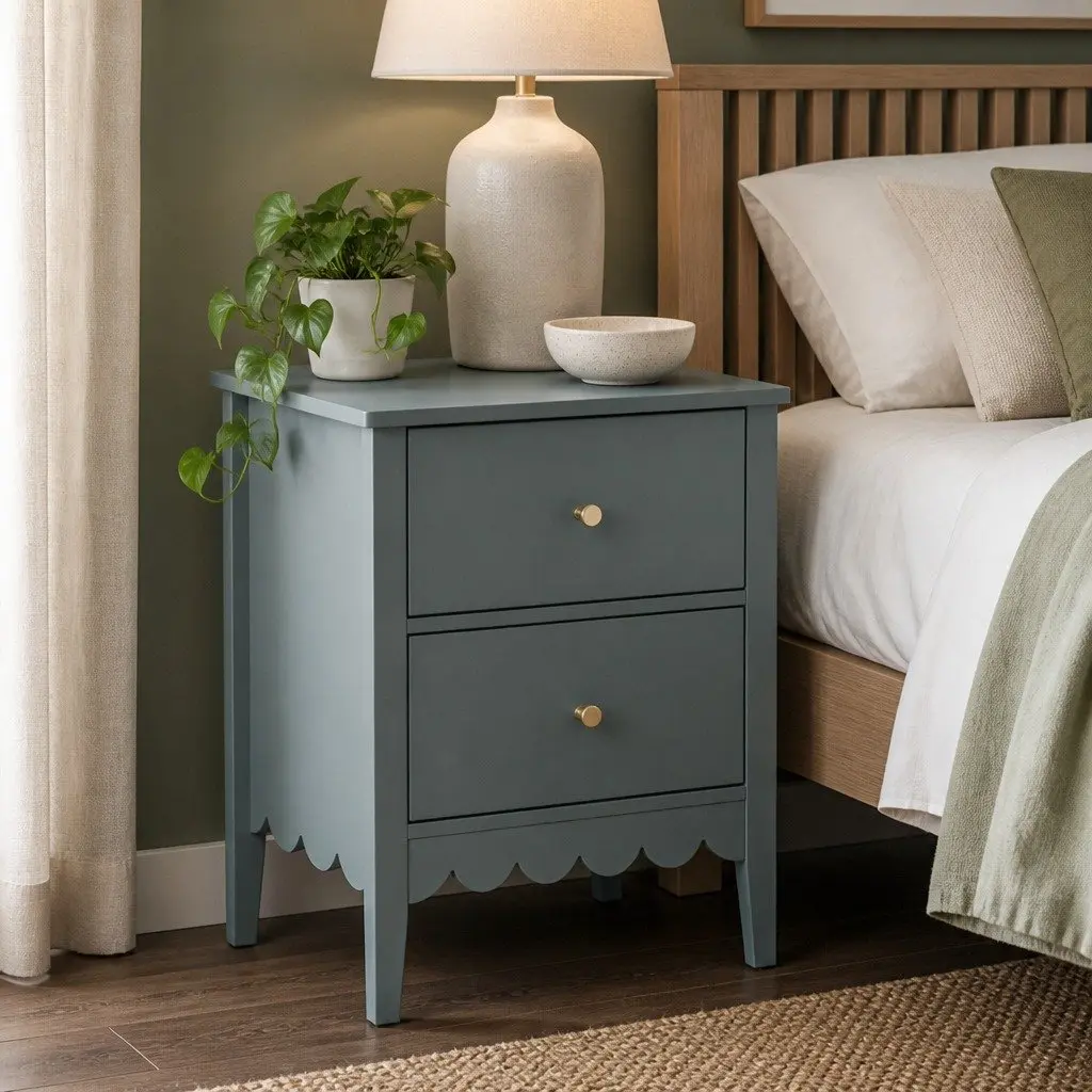 Bedside Table 2 Drawers Bedroom Nightstand Storage Green Easy Assembly