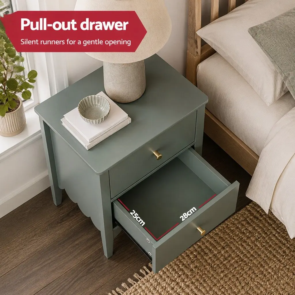 Bedside Table Two Drawers Storage Green Easy Assembly