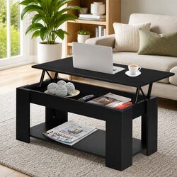 Lift-Top Coffee Table with Hidden Storage Black Living Room Furniture