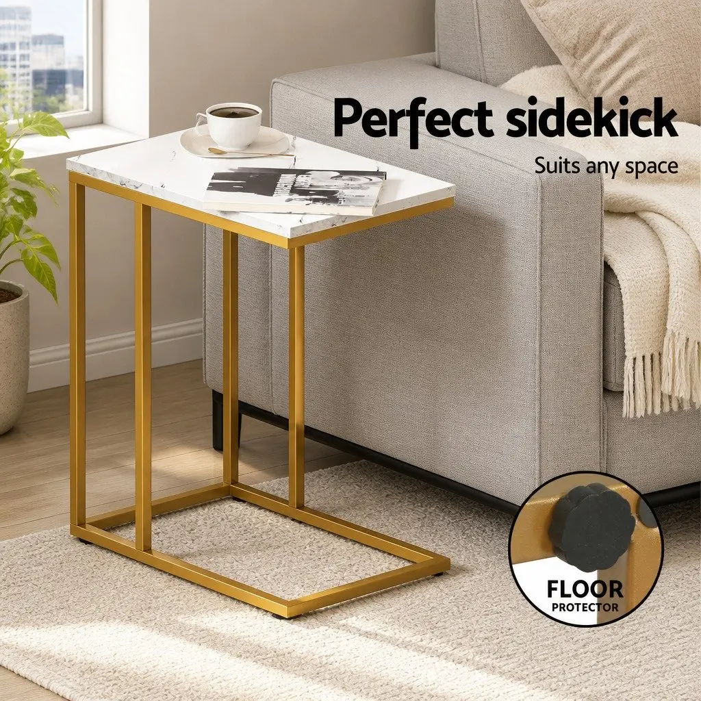 Side Table Coffee Table Marble Effect White Industrial Style Living Room