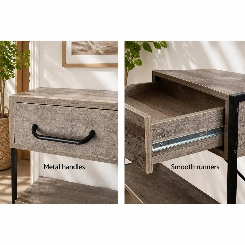 Console Table Rustic Storage Two Drawers Bottom Shelf Particle Board