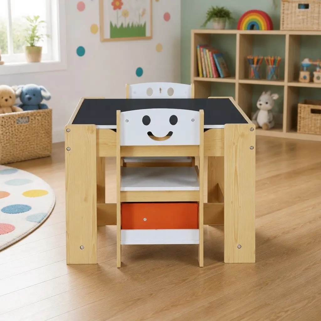 Kids Table and Chairs Set Activity Desk Chalkboard Reversible Desktop Storage