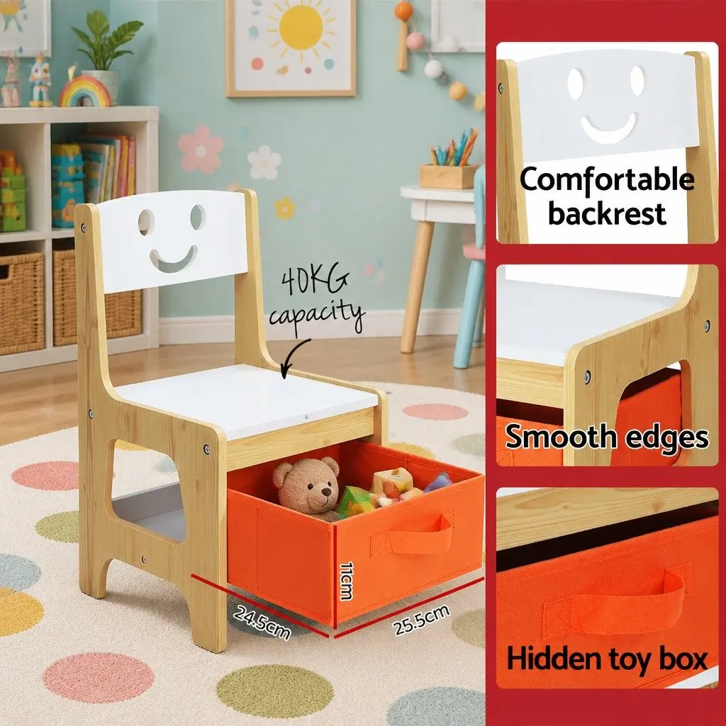 Kids Table and Chairs Set Reversible Desktop Chalkboard White and Natural