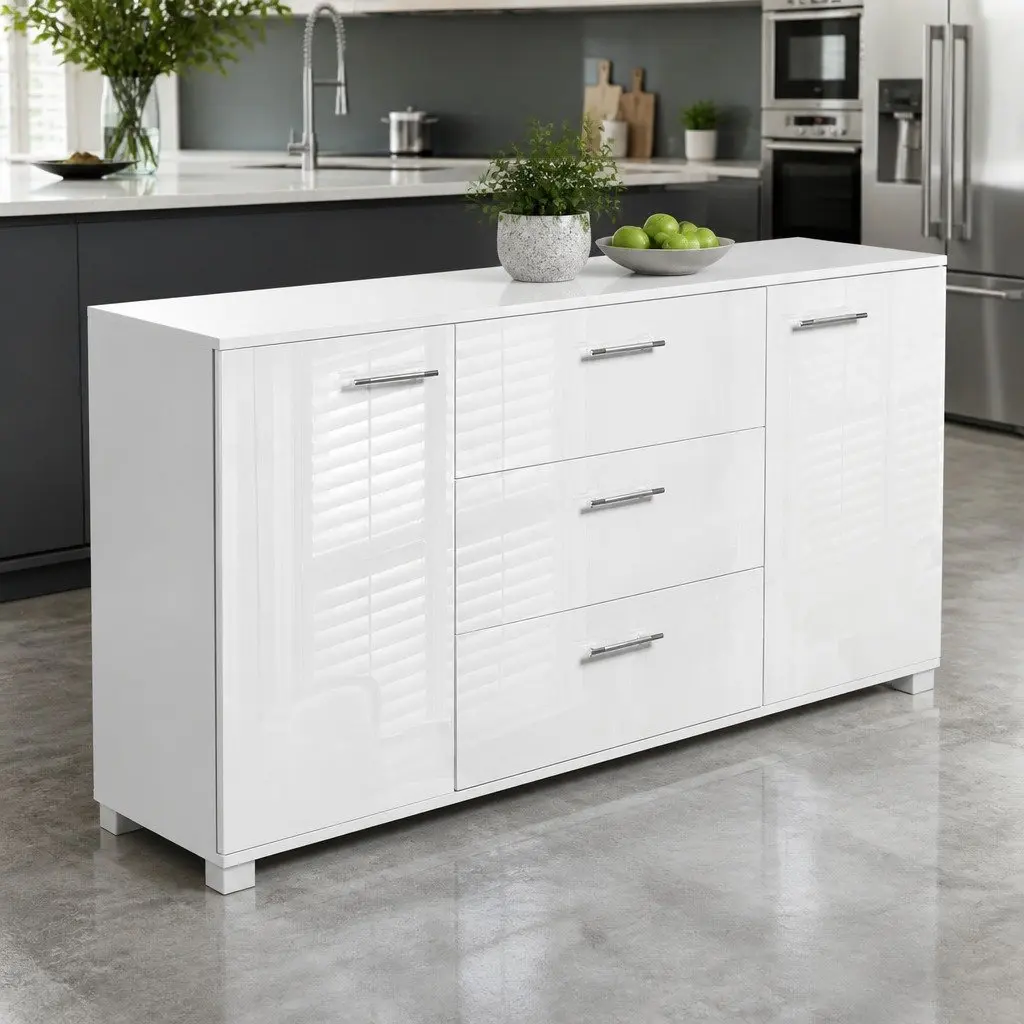 Buffet Sideboard White High Gloss Modern Storage Cabinet with Drawers