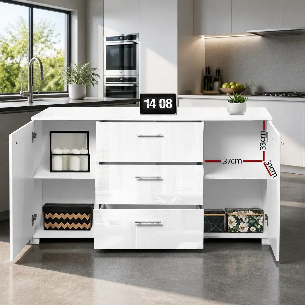 Buffet Sideboard High Gloss Modern Storage Cabinet with Drawers White