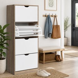 Shoe Rack Cabinet 4-Tier Storage Organizer 60 Pairs Footwear White Wood