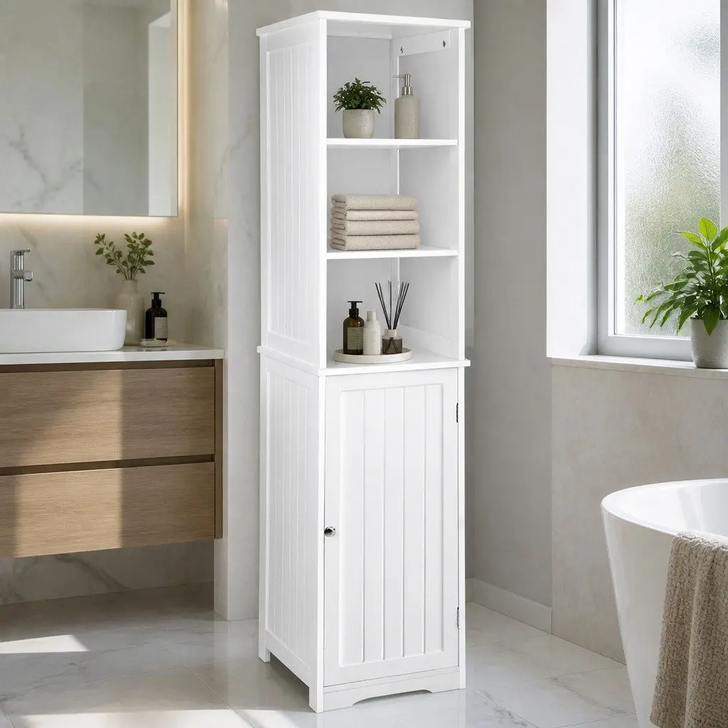 Tall Bathroom Cabinet Storage 160cm White Bathroom Furniture Shelving Unit