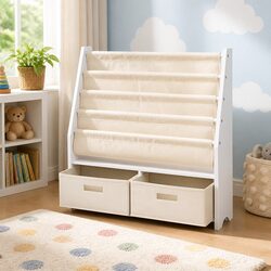 Kids Bookshelf 4 Tier Storage Organiser Bookcase with Drawers Children's