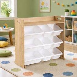 Kids Toy Box Organiser 9 Bins 4-Tier Storage Rack Bookshelf Display Wooden