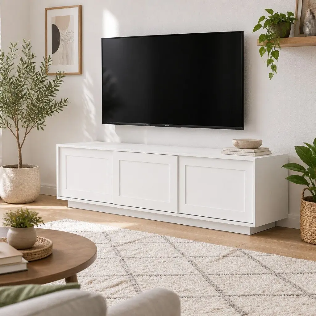 TV Unit Entertainment Storage Cabinet 160cm White Living Room Furniture Stand