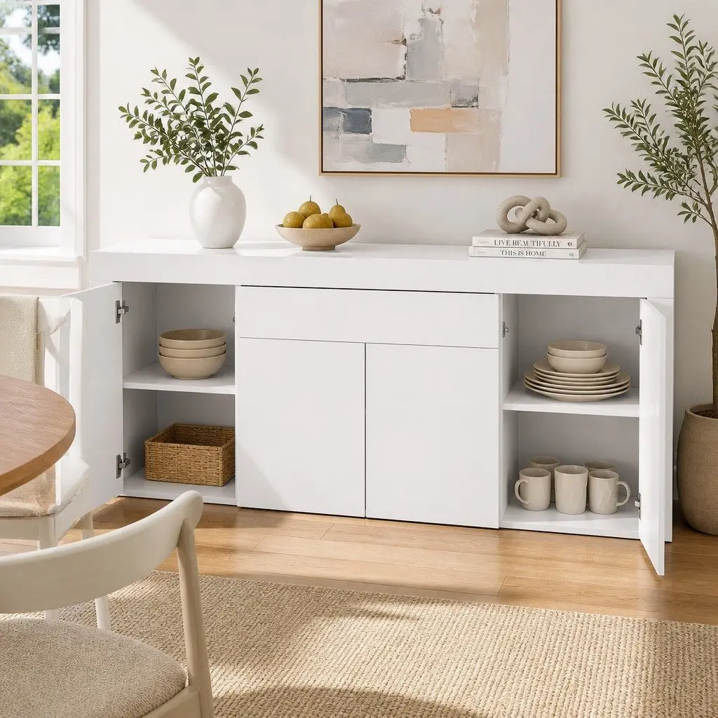 Buffet Sideboard Cabinet 180cm White Storage Cupboard Pantry Drawer Push-Open