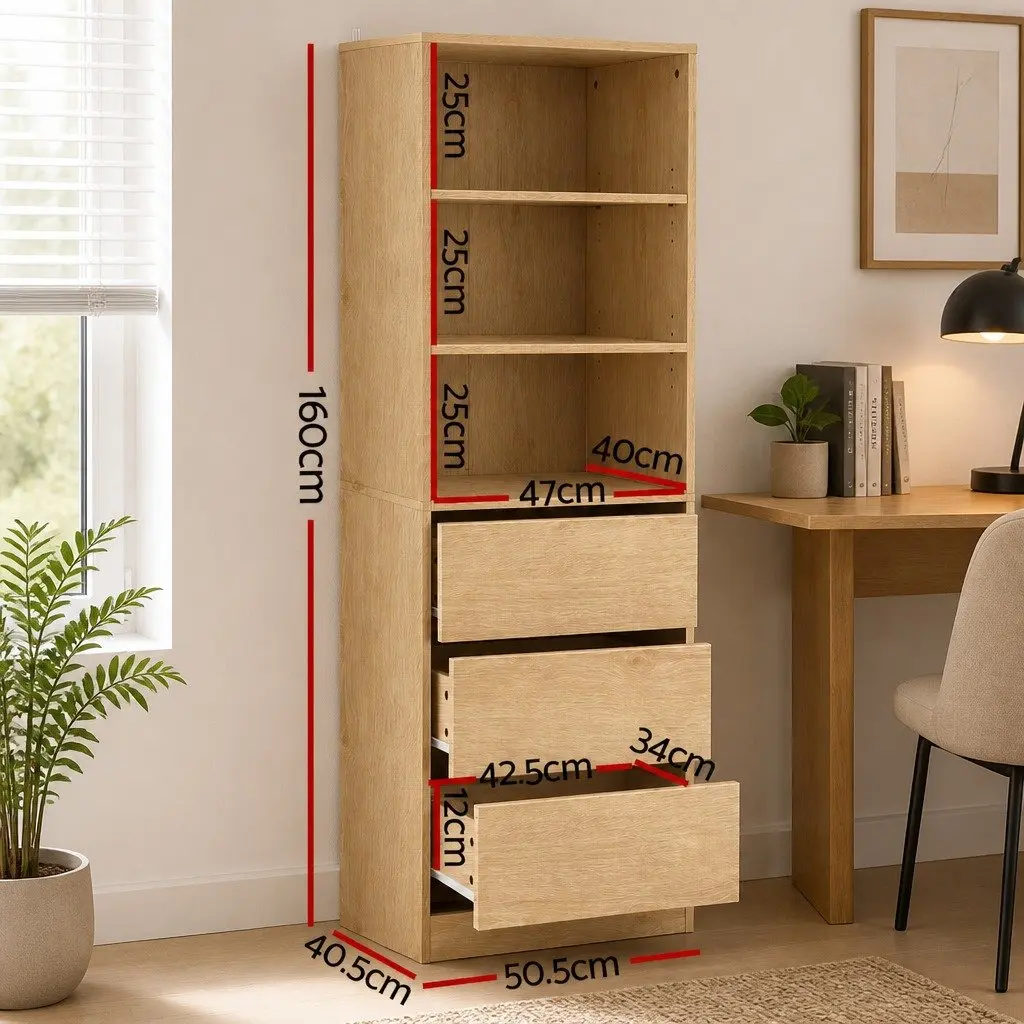 Chest of Drawers Tallboy 3 Drawer Cabinet Storage Bedroom Furniture Pine
