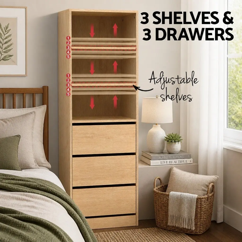 Chest of Drawers Tallboy 3 Drawer Cabinet Storage Bedroom Furniture Pine