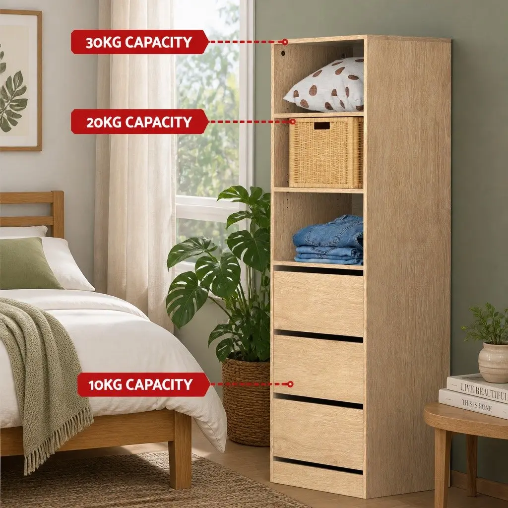 Chest of Drawers Tallboy 3 Drawer Cabinet Storage Bedroom Furniture Pine
