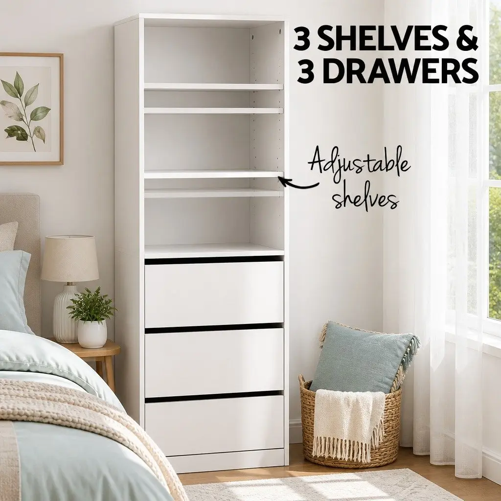 3 Drawer Chest of Drawers Tallboy Storage Cabinet White Bedroom Dresser