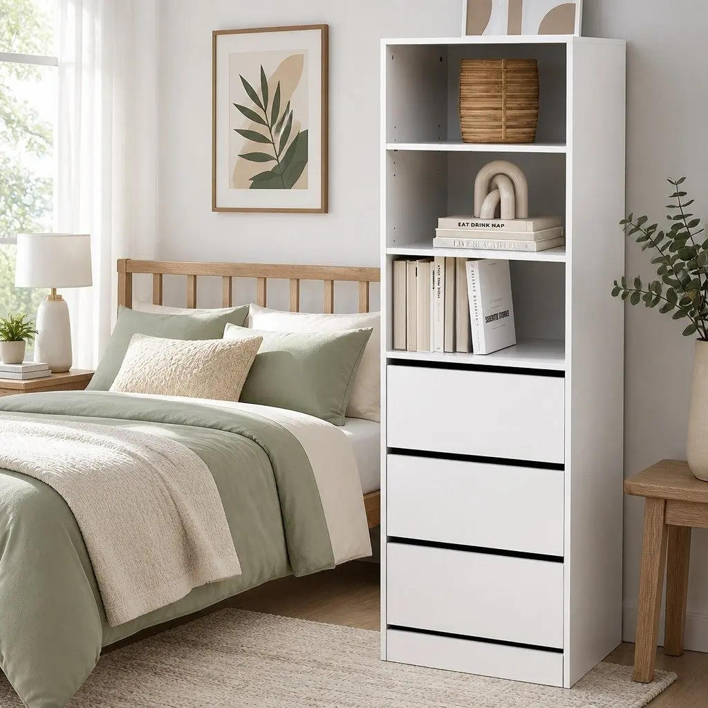3 Drawer Chest of Drawers Tallboy Storage Cabinet White Bedroom Dresser