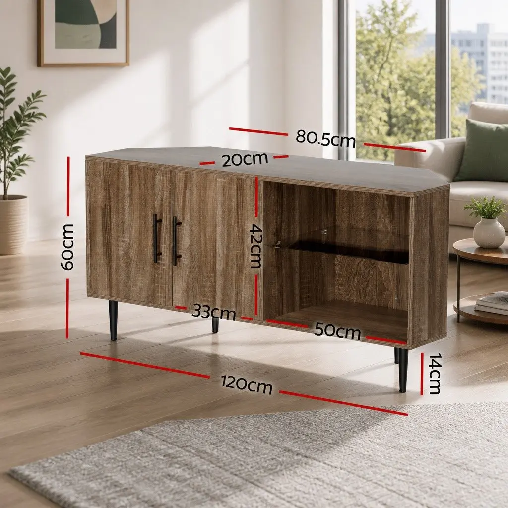 Corner Entertainment Unit TV Cabinet Open Storage Shelf 120cm Dark Walnut Stand