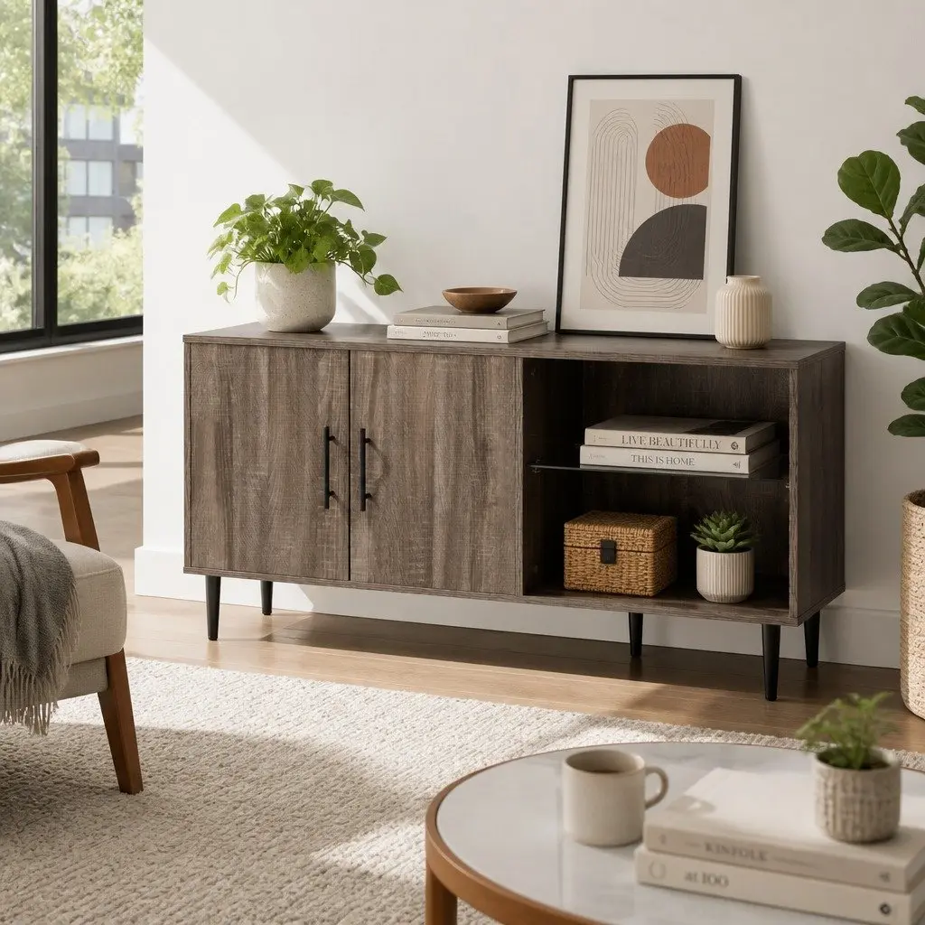 Corner Entertainment Unit TV Cabinet Open Storage Shelf 120cm Dark Walnut Stand