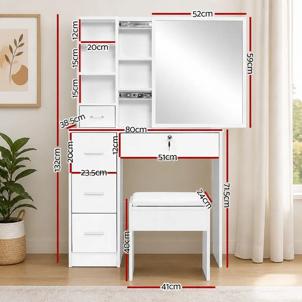 Dressing Table Stool Set Sliding Mirror White Bedroom Vanity Storage Drawers