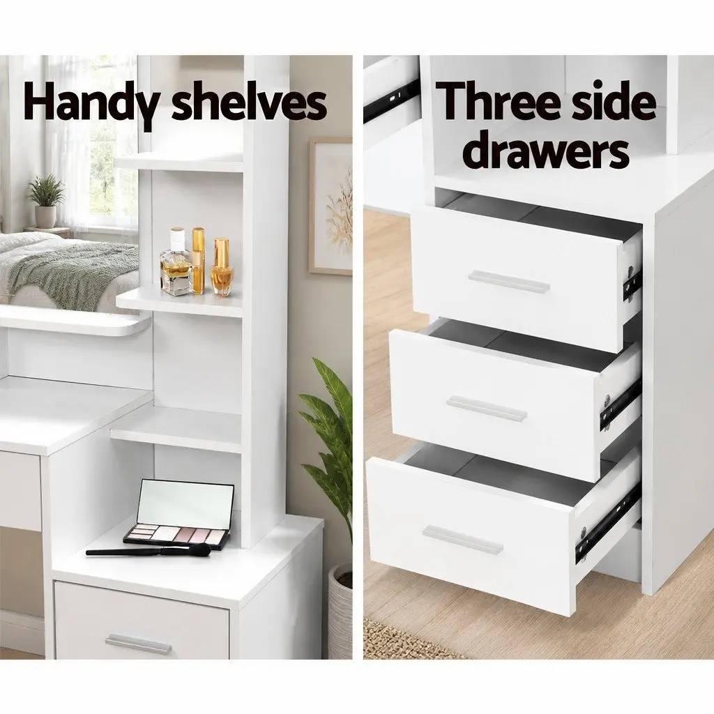 Dressing Table with Stool Four Drawers White Vanity Makeup Dresser Storage Shelves