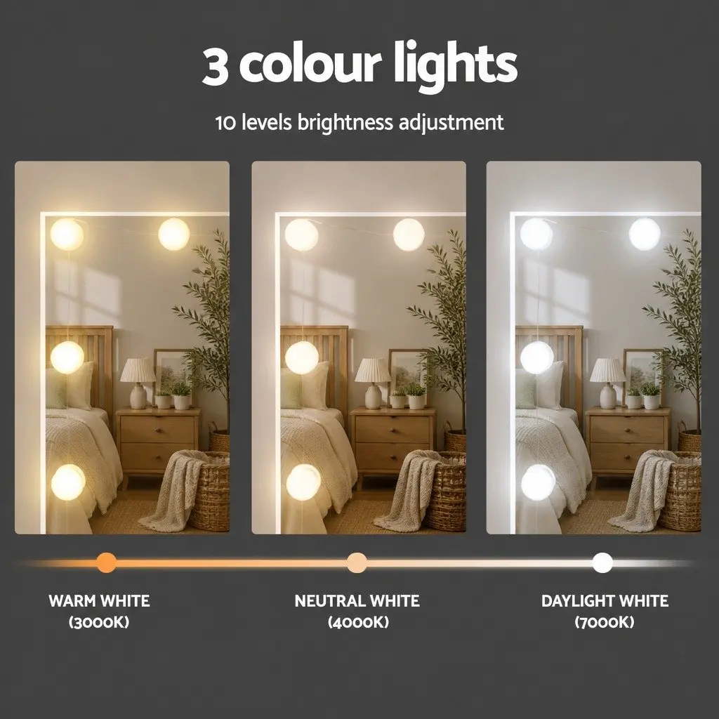 LED Dressing Table with Stool Mirror Drawers White Bedroom Vanity Set Makeup