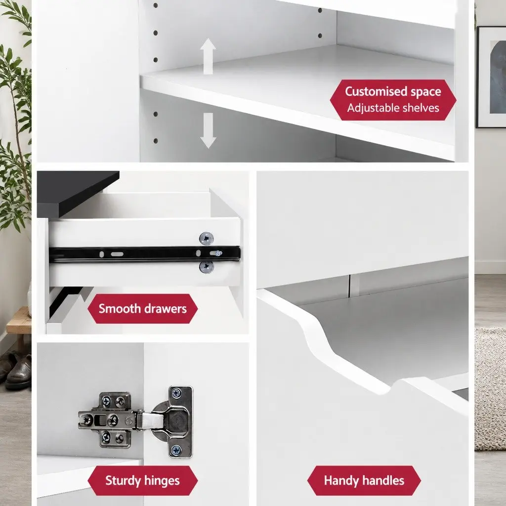Shoe Rack Cabinet Storage Organiser 30 Pairs White Adjustable Shelves Dust-Free