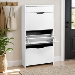 Shoe Rack Cabinet 24 Pairs Storage Organizer White Furniture Adjustable Shelves