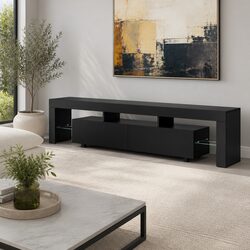 TV Cabinet Entertainment Unit Stand 200cm LED Display Furniture Black