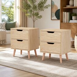 Bedside Table 2 Drawers Nightstand Bedroom Storage Furniture Black Pine Wood