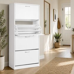 Shoe Rack Cabinet 4 Door Storage Organiser White 60 Pairs Shoe Cupboard