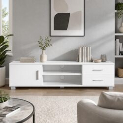 Entertainment Unit TV Cabinet 120cm White Living Room Storage Shelves Drawers