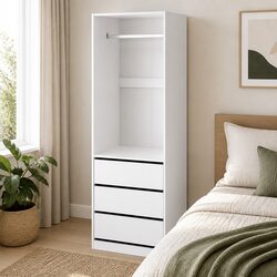 Wardrobe Clothes Closet Storage Organizer with 3 Drawers Metal Hanging Rail